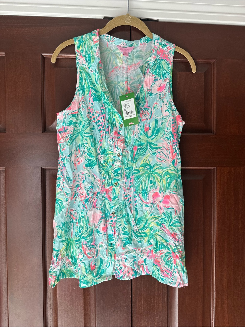 Lilly Pulitzer Mint Green Tropical Print Sleeveless Blouse